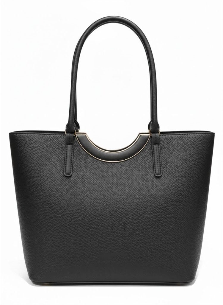 FUMES Women’s Structured Tote Handbag – Solid Textured Finish, Dual Top Handle, Elegant Office & Daily Carry Bag (Black) - Image 1